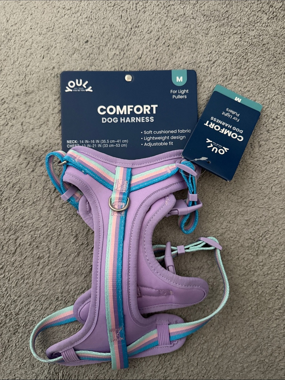 YOULY Comfort Dog Harness in Lavender with Pastel Stripes